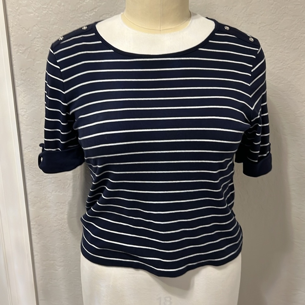 Anne Klein | Blue Striped Sailor Top